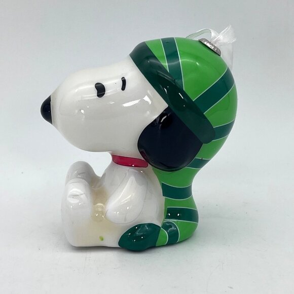 Peanuts Snoopy Plastic Christmas Tree Holiday Ornament 3.5" Green Stocking Hat - Picture 5 of 14